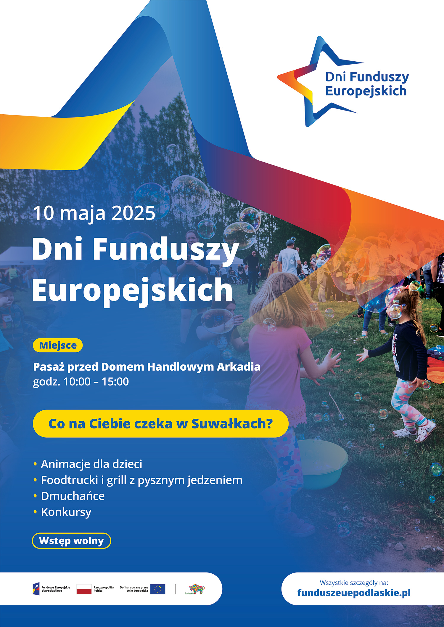 Plakat informujący o Dniach Funduszy Europejskich w Suwałkach