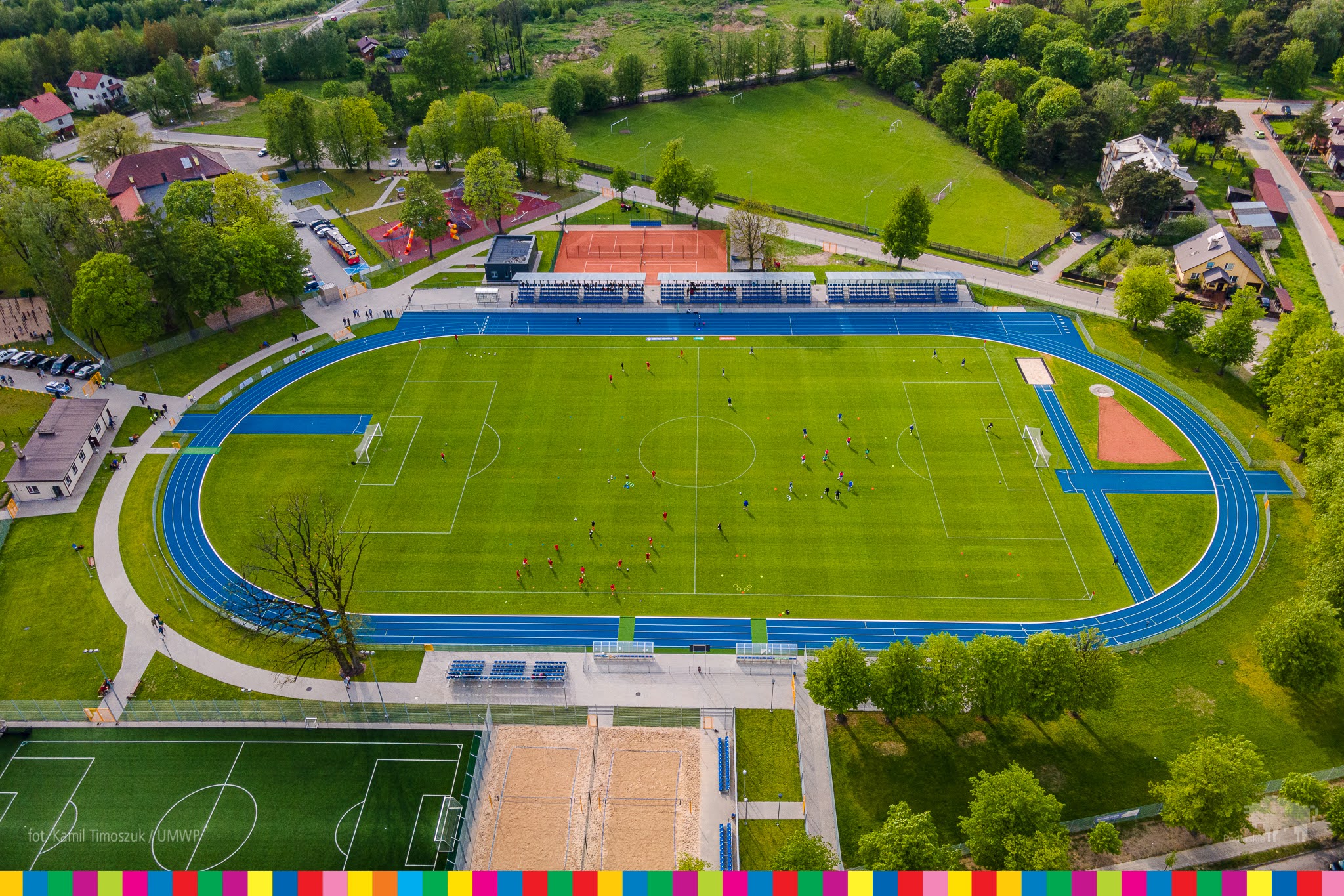 Stadion w Hajnówce z lotu ptaka