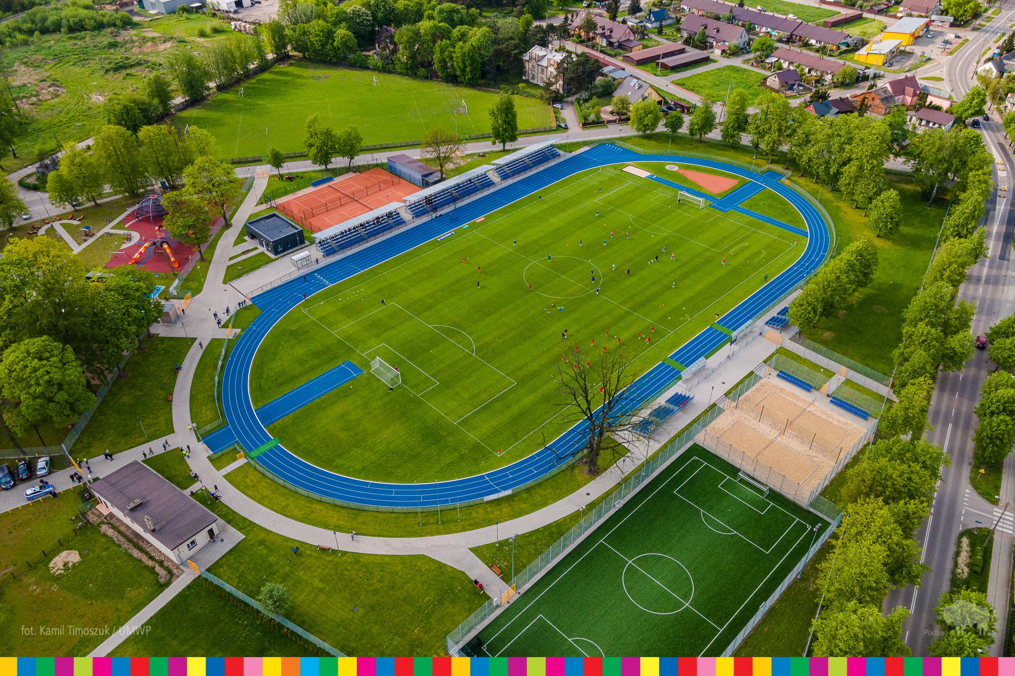 Stadion w Hajnówce z lotu ptaka