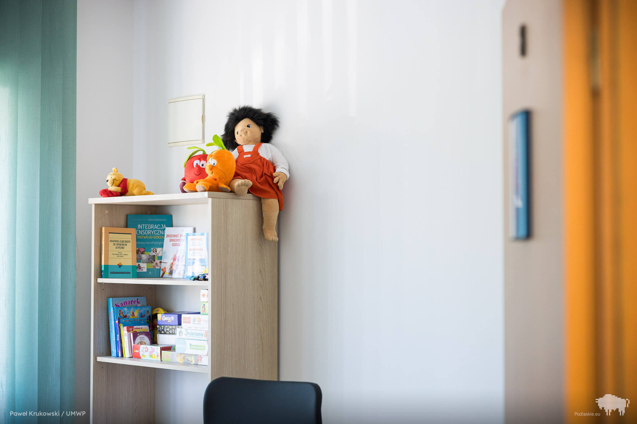 Szafa z książkami i grami edukacyjnymi