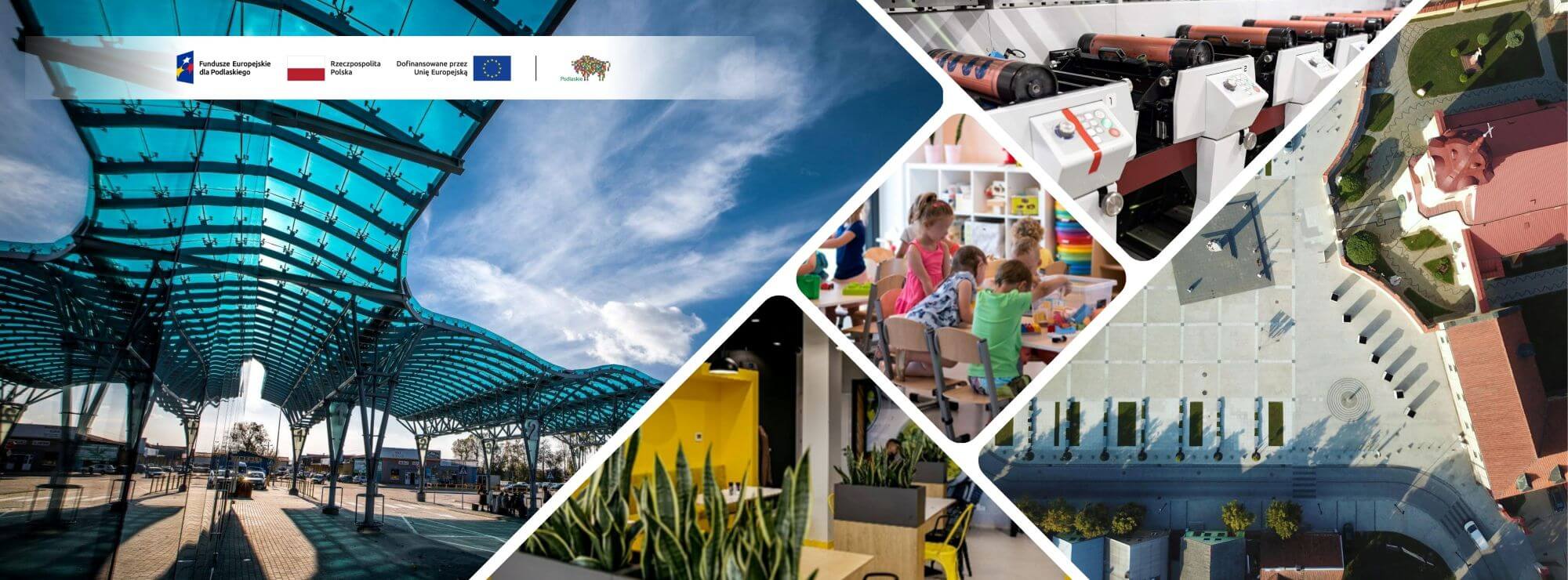 Kolaż zdjęć przedstawiających dofinansowane projekty